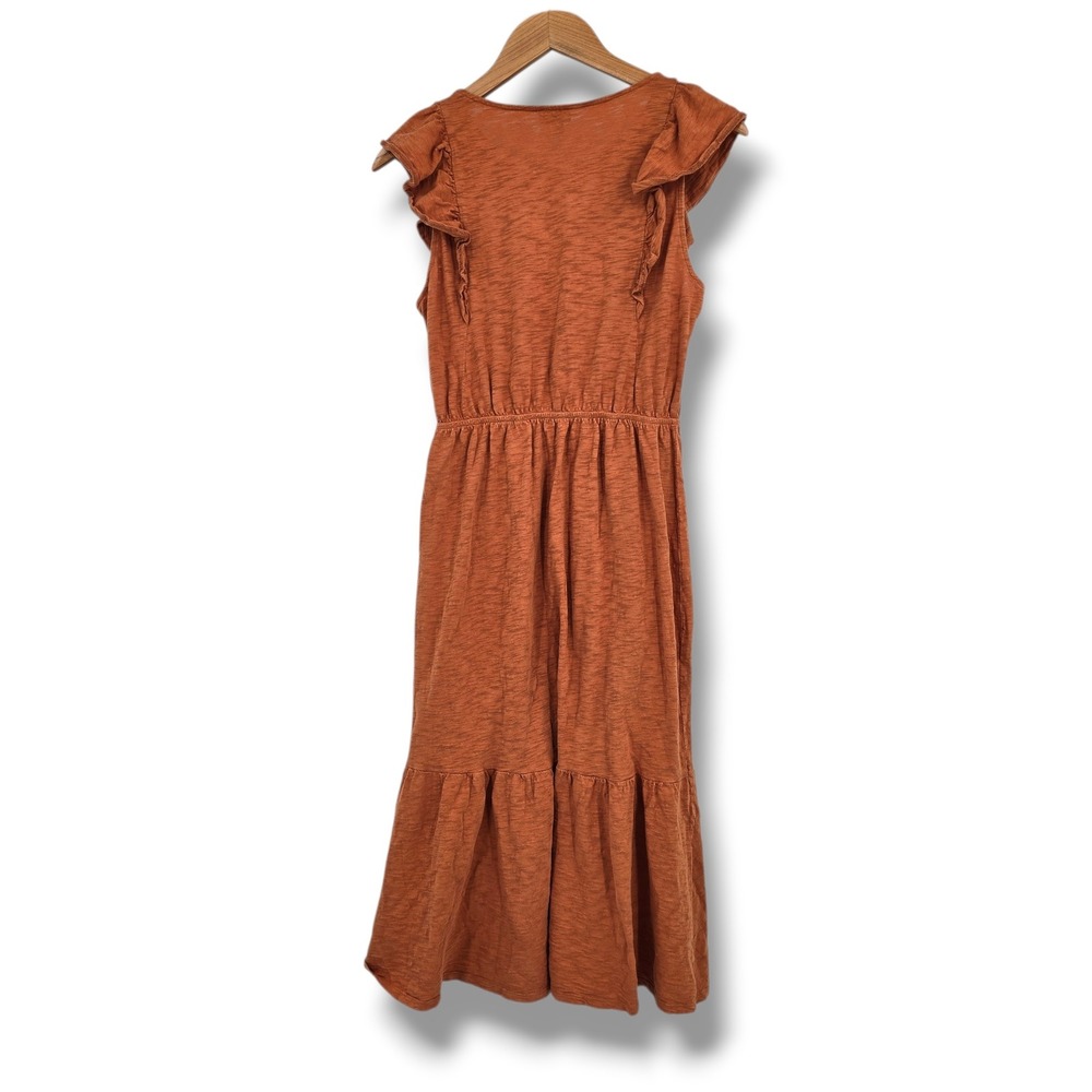 J.Crew Re-Imagined Slub Cotton Ruffle Tiered Midi Dress Burnt Orange Small S - Picture 2 of 9